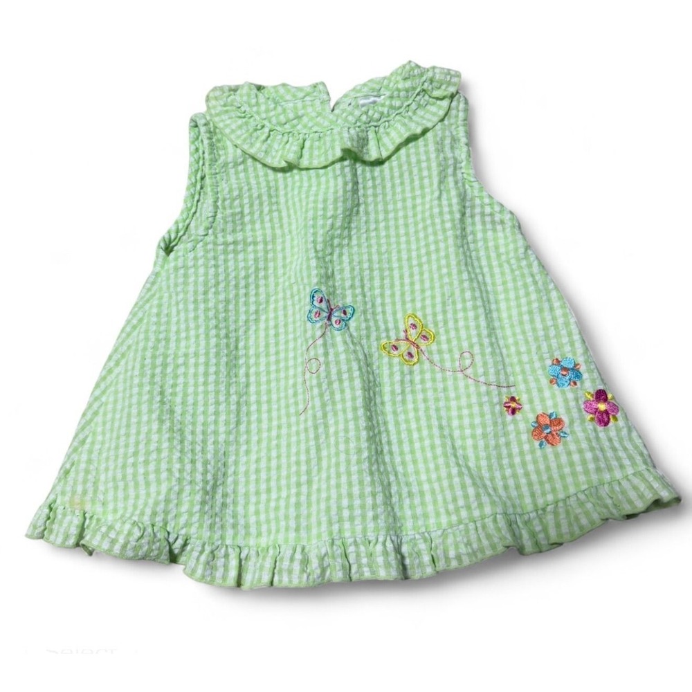 Y2K Gingham seersucker butterfly baby girl dress